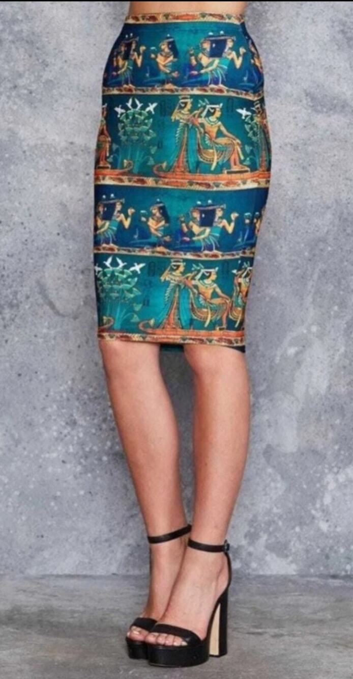 Black milk green Egyptian midi pencil skirt Size small novelty unique maximal